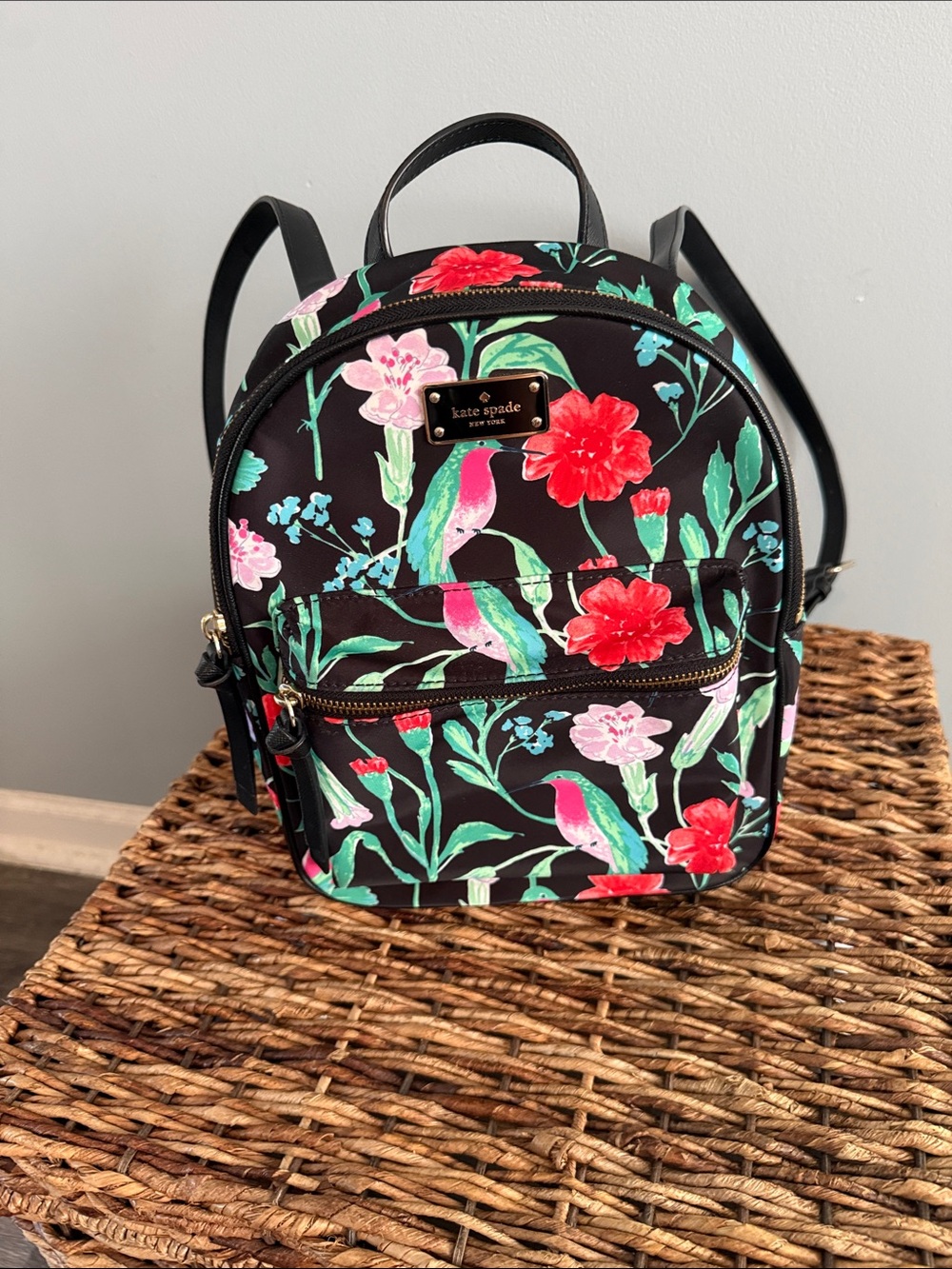 kate spade Black Floral & Bird Mini Backpack